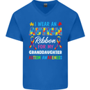 Autism Ribbon For My Granddaughter Autistic Mens V-Neck Cotton T-Shirt Royal Blue