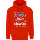 Autism Ribbon For My Grandson Autistic ASD Mens 80% Cotton Hoodie Bright Red