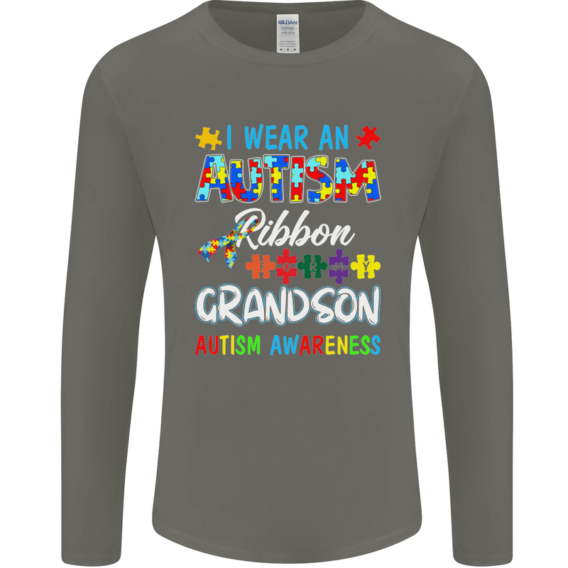 Autism Ribbon For My Grandson Autistic ASD Mens Long Sleeve T-Shirt Charcoal
