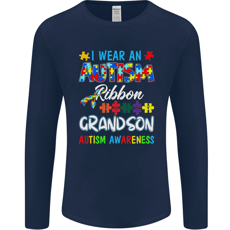 Autism Ribbon For My Grandson Autistic ASD Mens Long Sleeve T-Shirt Navy Blue