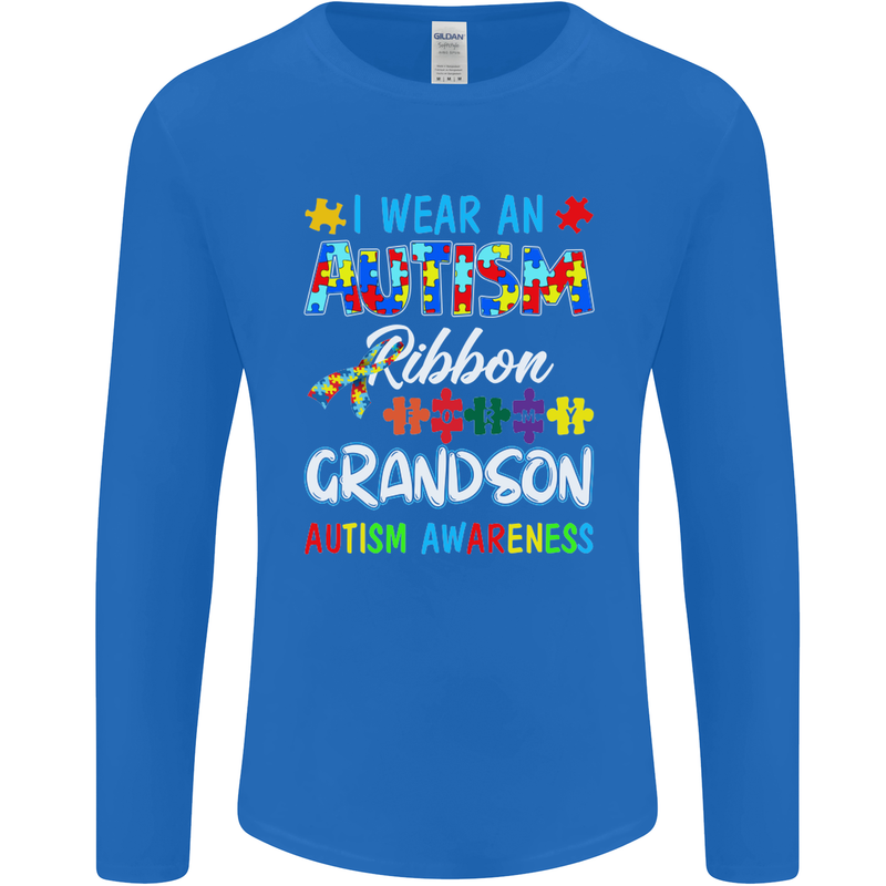 Autism Ribbon For My Grandson Autistic ASD Mens Long Sleeve T-Shirt Royal Blue