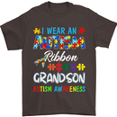 Autism Ribbon For My Grandson Autistic ASD Mens T-Shirt Cotton Gildan Dark Chocolate