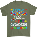 Autism Ribbon For My Grandson Autistic ASD Mens T-Shirt Cotton Gildan Military Green