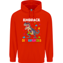 Autism T-Rex Embrace Differences Autistic Mens 80% Cotton Hoodie Bright Red