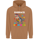 Autism T-Rex Embrace Differences Autistic Mens 80% Cotton Hoodie Caramel Latte