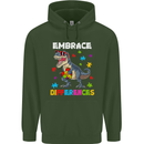 Autism T-Rex Embrace Differences Autistic Mens 80% Cotton Hoodie Forest Green