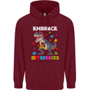 Autism T-Rex Embrace Differences Autistic Mens 80% Cotton Hoodie Maroon