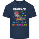 Autism T-Rex Embrace Differences Autistic Mens Cotton T-Shirt Tee Top Navy Blue