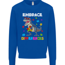 Autism T-Rex Embrace Differences Autistic Mens Sweatshirt Jumper Royal Blue
