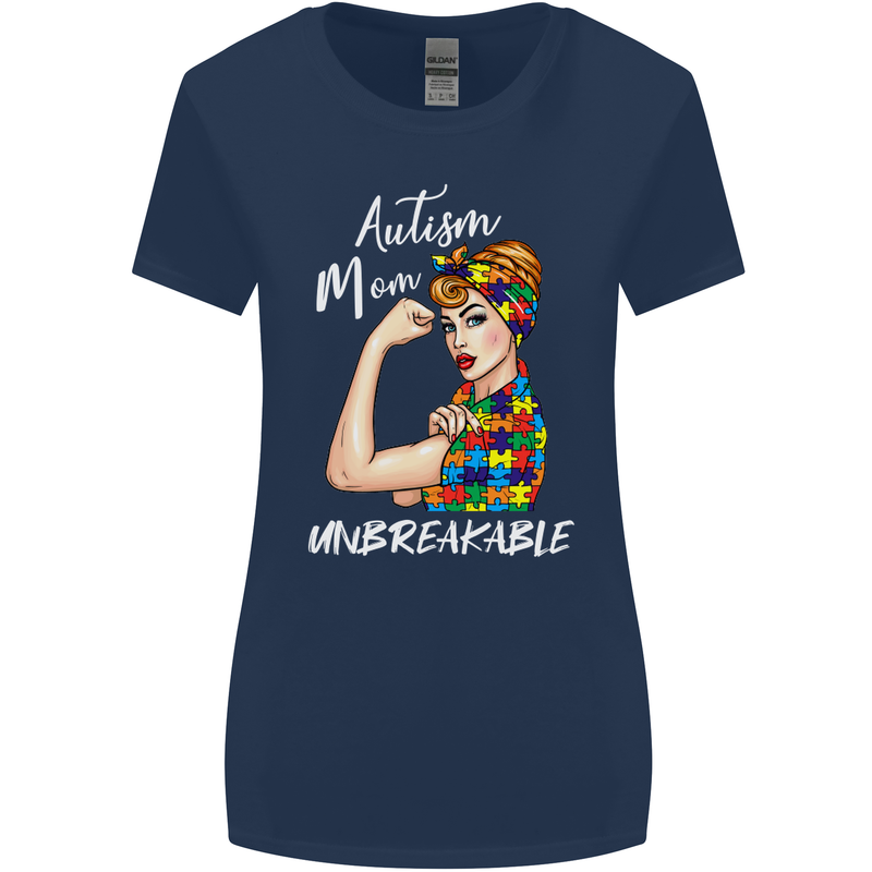 Autistic Mum Unbreakable Autism ASD Womens Wider Cut T-Shirt Navy Blue