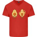 Avocado Gym Funny Fitness Training Healthy Mens V-Neck Cotton T-Shirt Red