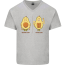 Avocado Gym Funny Fitness Training Healthy Mens V-Neck Cotton T-Shirt Sports Grey