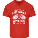 Awesome Dad to Be Looks New Dad Daddy Mens V-Neck Cotton T-Shirt Red