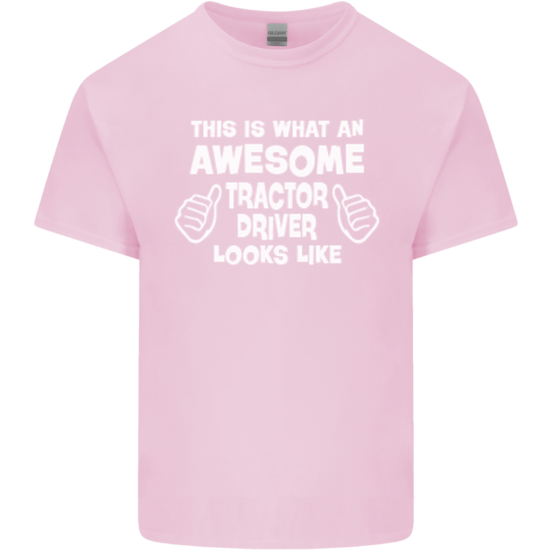 Awesome Tractor Driver Farmer Farming Mens Cotton T-Shirt Tee Top Light Pink