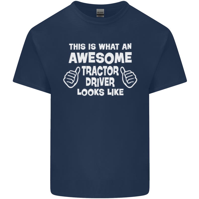 Awesome Tractor Driver Farmer Farming Mens Cotton T-Shirt Tee Top Navy Blue
