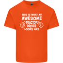 Awesome Tractor Driver Farmer Farming Mens Cotton T-Shirt Tee Top Orange