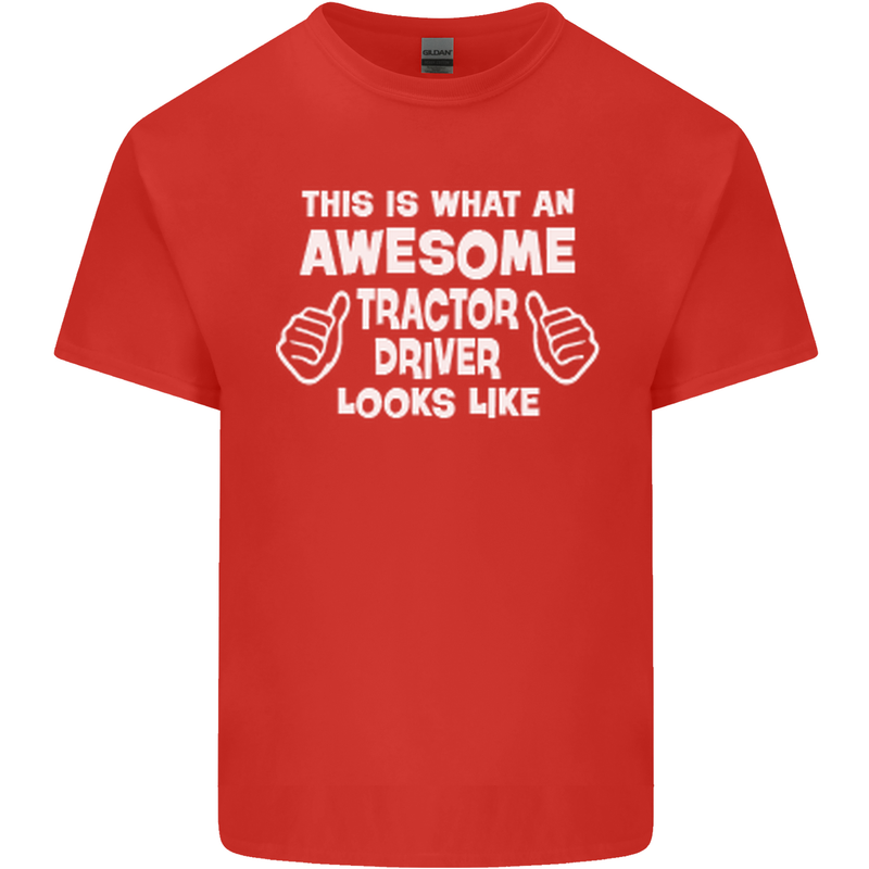 Awesome Tractor Driver Farmer Farming Mens Cotton T-Shirt Tee Top Red