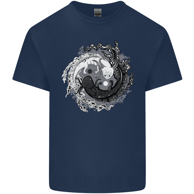 Axoloti Yin Yang Mens Cotton T-Shirt Tee Top Navy Blue