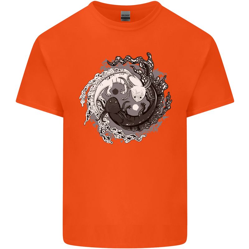Axoloti Yin Yang Mens Cotton T-Shirt Tee Top Orange