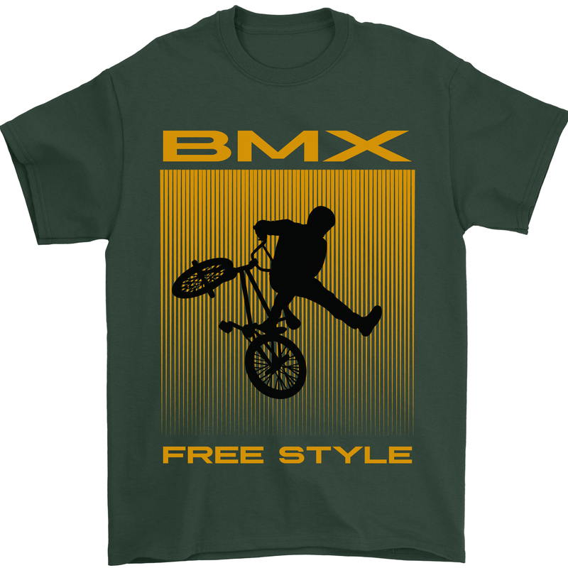 BMX Freestyle Cycling Bicycle Bike Mens T-Shirt Cotton Gildan Forest Green