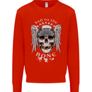 Bad 2 the Bone Biker Skull Angel Motorcycle Mens Sweatshirt Jumper Bright Red