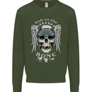 Bad 2 the Bone Biker Skull Angel Motorcycle Mens Sweatshirt Jumper Forest Green