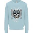 Bad 2 the Bone Biker Skull Angel Motorcycle Mens Sweatshirt Jumper Light Blue