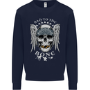 Bad 2 the Bone Biker Skull Angel Motorcycle Mens Sweatshirt Jumper Navy Blue