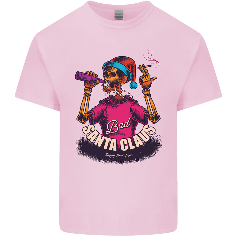 Bad Santa Claus Funny Skull Beer Alcohol Mens Cotton T-Shirt Tee Top Light Pink