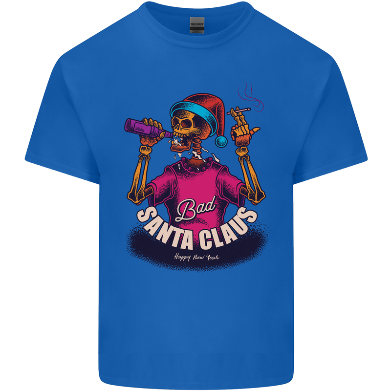Bad Santa Claus Funny Skull Beer Alcohol Mens Cotton T-Shirt Tee Top Royal Blue