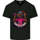 Bad Santa Claus Funny Skull Beer Alcohol Mens V-Neck Cotton T-Shirt Black