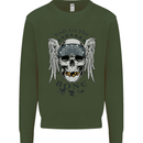 Bad to the Bone Biker Skull Angel Motorbike Mens Sweatshirt Jumper Forest Green