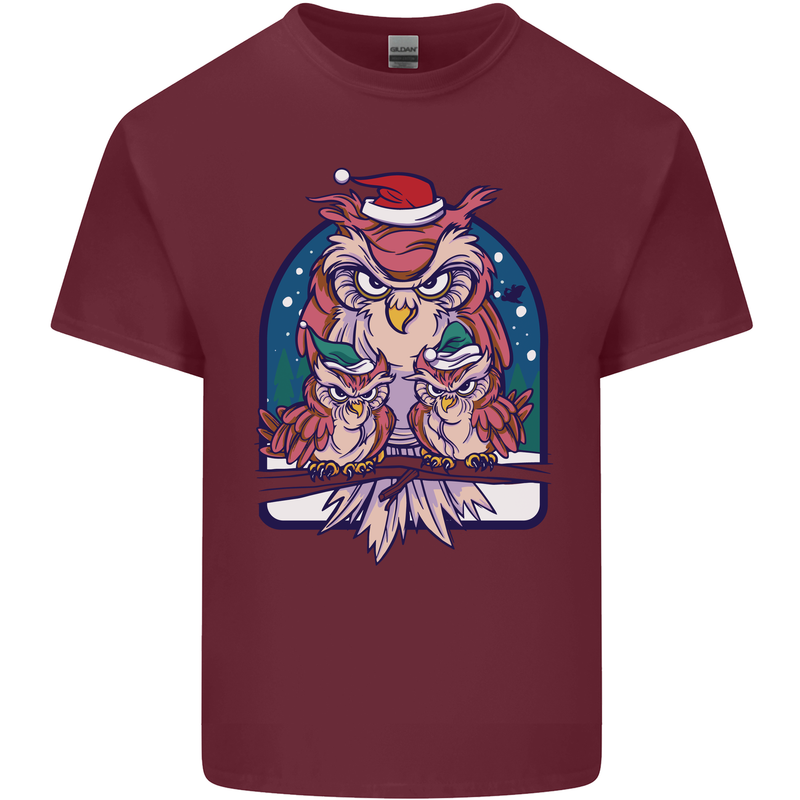 Bah Humbug Grumpy Christmas Owls Mens Cotton T-Shirt Tee Top Maroon