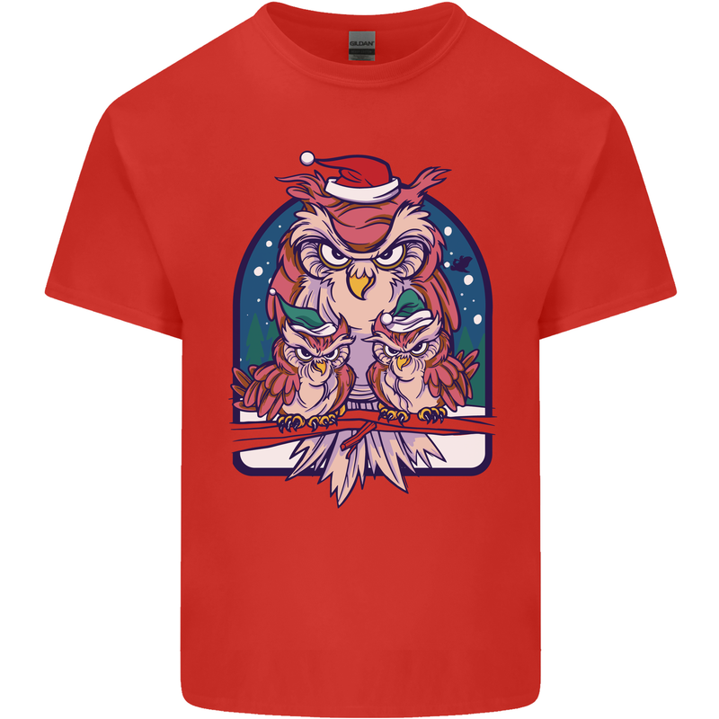 Bah Humbug Grumpy Christmas Owls Mens Cotton T-Shirt Tee Top Red