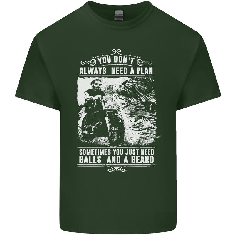 Balls & Beard Biker Motorcycle Motorbike Mens Cotton T-Shirt Tee Top Forest Green