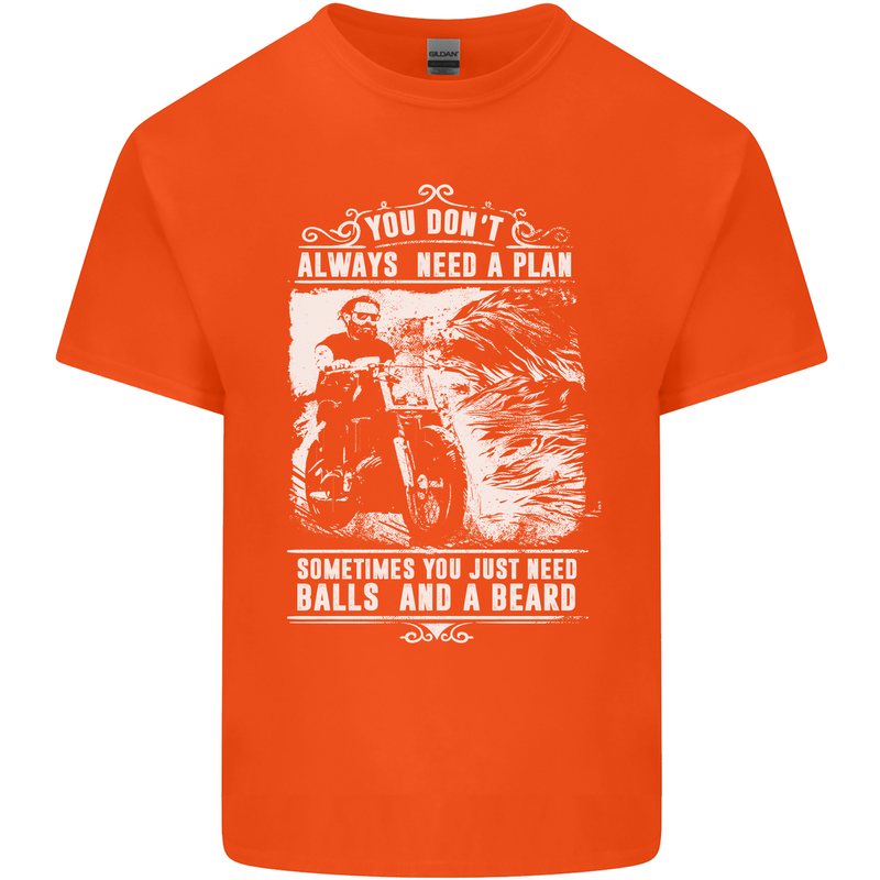 Balls & Beard Biker Motorcycle Motorbike Mens Cotton T-Shirt Tee Top Orange