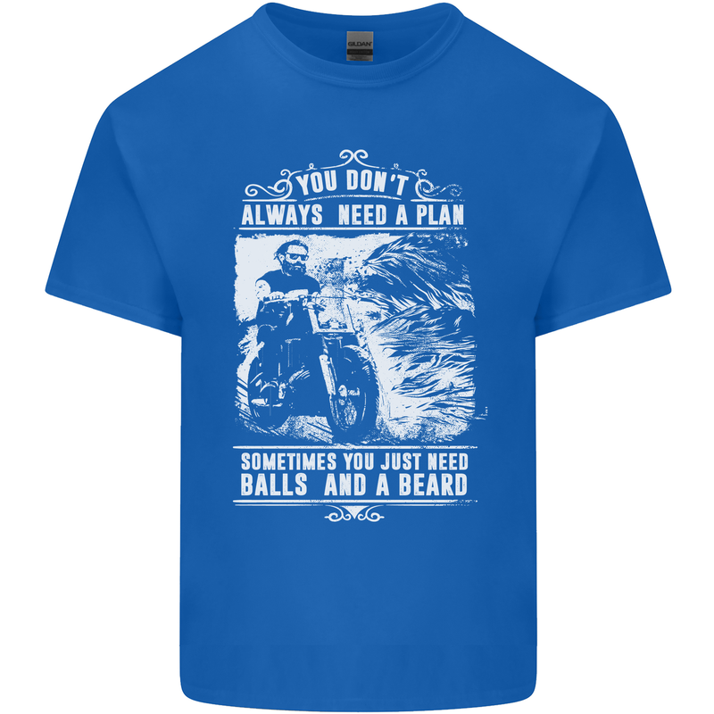 Balls & Beard Biker Motorcycle Motorbike Mens Cotton T-Shirt Tee Top Royal Blue