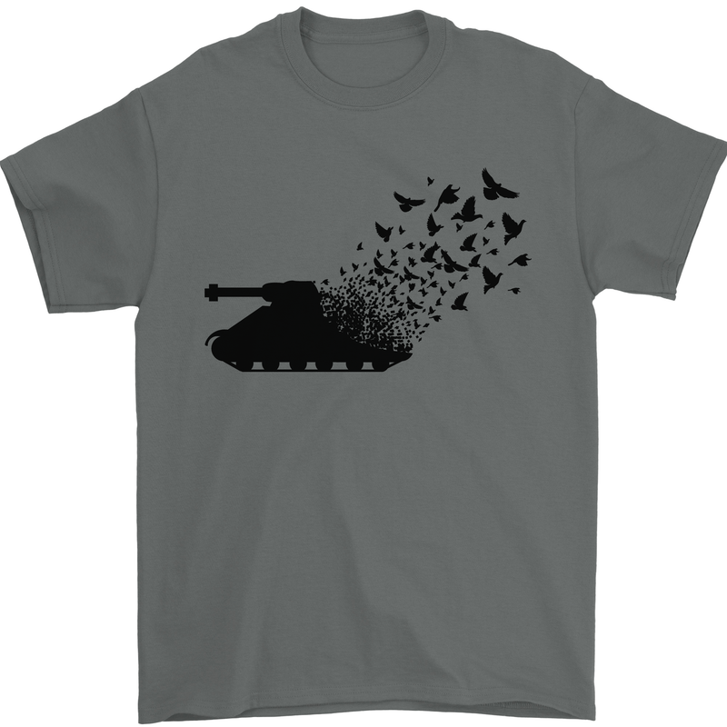 Banksy Style Tank and Doves Peace Mens T-Shirt 100% Cotton Charcoal