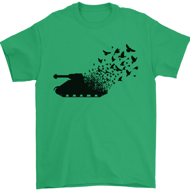 Banksy Style Tank and Doves Peace Mens T-Shirt 100% Cotton Irish Green