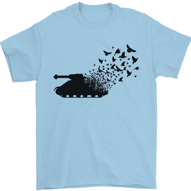 Banksy Style Tank and Doves Peace Mens T-Shirt 100% Cotton Light Blue