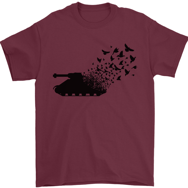 Banksy Style Tank and Doves Peace Mens T-Shirt 100% Cotton Maroon