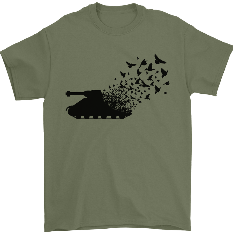 Banksy Style Tank and Doves Peace Mens T-Shirt 100% Cotton Military Green