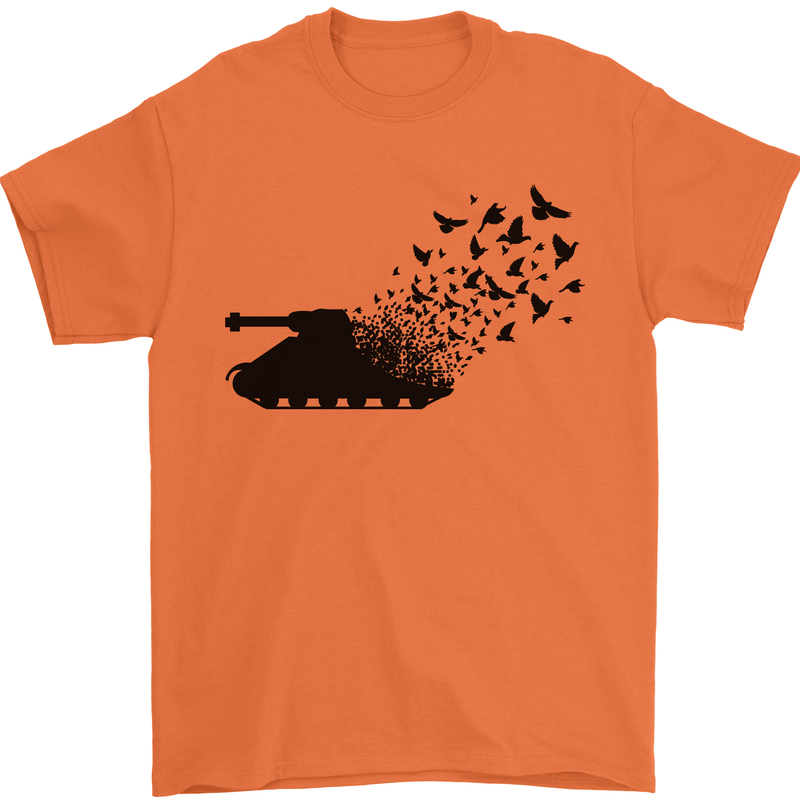 Banksy Style Tank and Doves Peace Mens T-Shirt 100% Cotton Orange