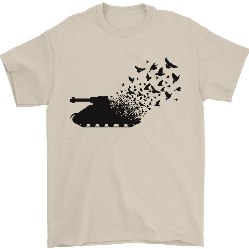 Banksy Style Tank and Doves Peace Mens T-Shirt 100% Cotton Sand