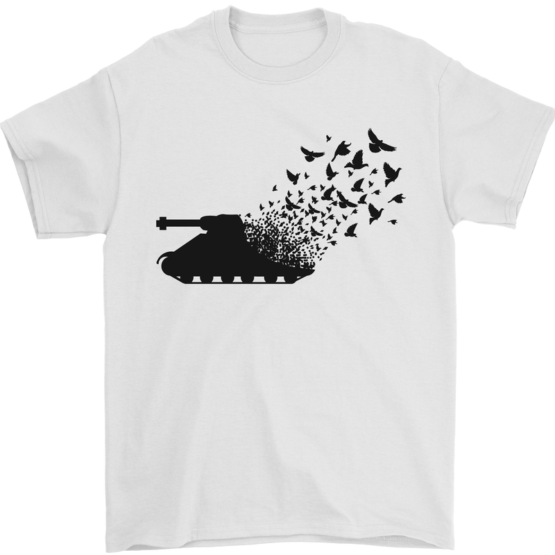 Banksy Style Tank and Doves Peace Mens T-Shirt 100% Cotton White