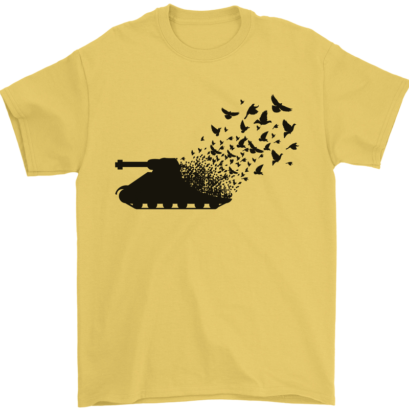 Banksy Style Tank and Doves Peace Mens T-Shirt 100% Cotton Yellow