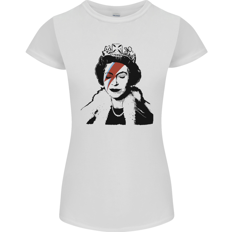 Banksy The Queen with a Bowie Look Womens Petite Cut T-Shirt White