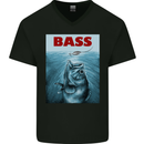 Bass Fishing Parody Fuuny Fisherman Mens V-Neck Cotton T-Shirt Black