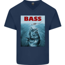 Bass Fishing Parody Fuuny Fisherman Mens V-Neck Cotton T-Shirt Navy Blue
