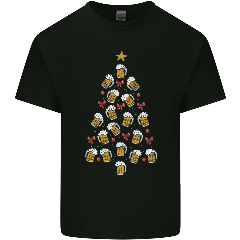 Beer Christmas Tree Mens Cotton T-Shirt Tee Top Black